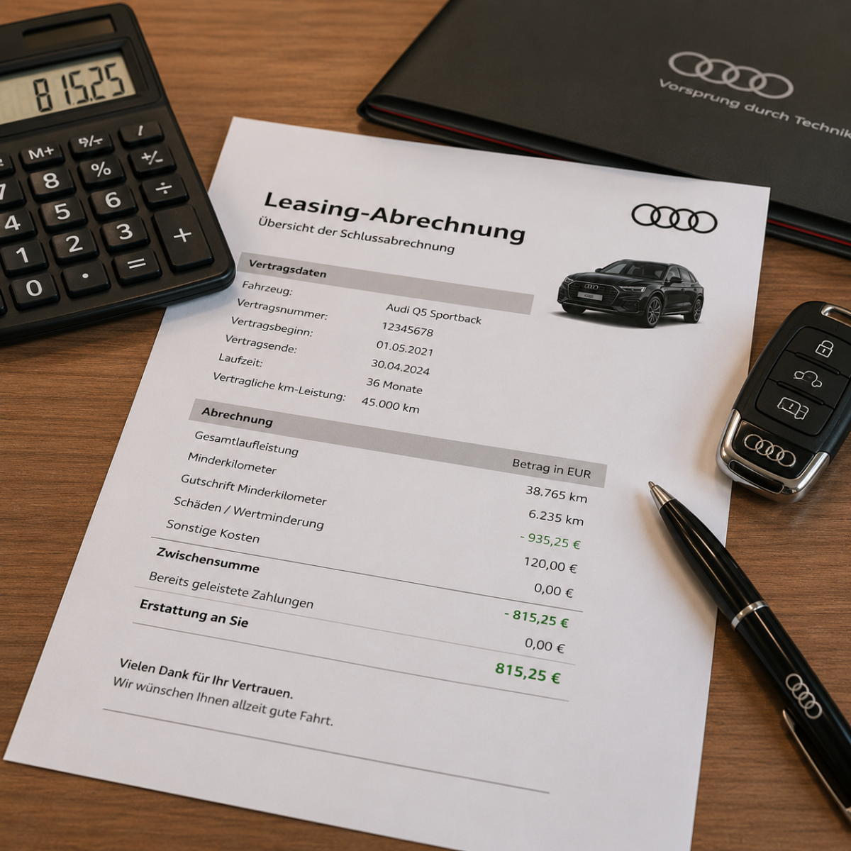 Leasing Endabrechnung mit Minderkilometern 